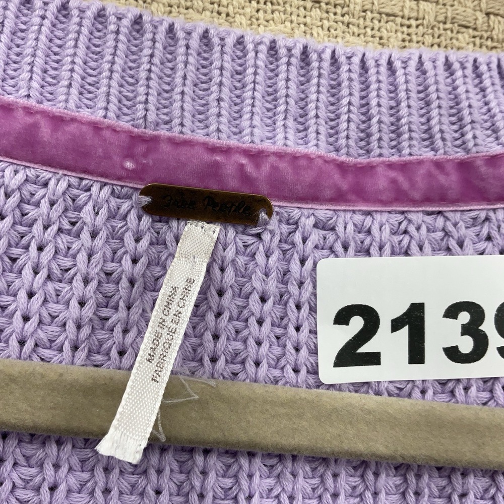 FREE PEOPLE Purple Lilac Women's XL Bell Sleeve Cotton V-neck Sweater NWOT - Picture 5 of 12